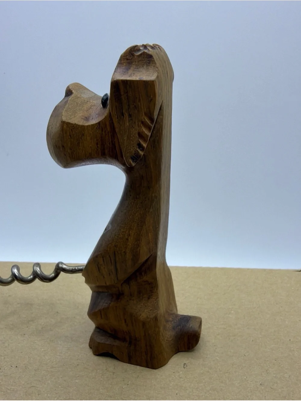 Vtg Naughty Novelty Wood Hand Carved Whizzing Dog Cork Screw